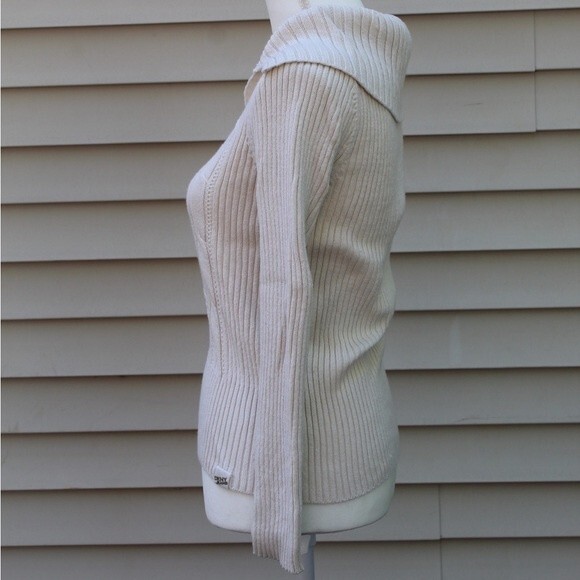 DKNY Jeans Off White Zip Up Sweater - Picture 4 of 7